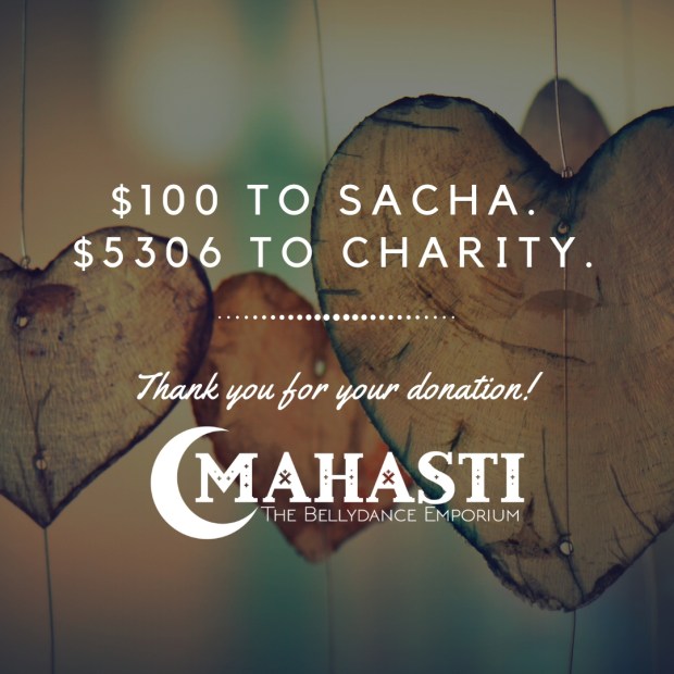 $100 to sacha. $5306 to charity.thank you!